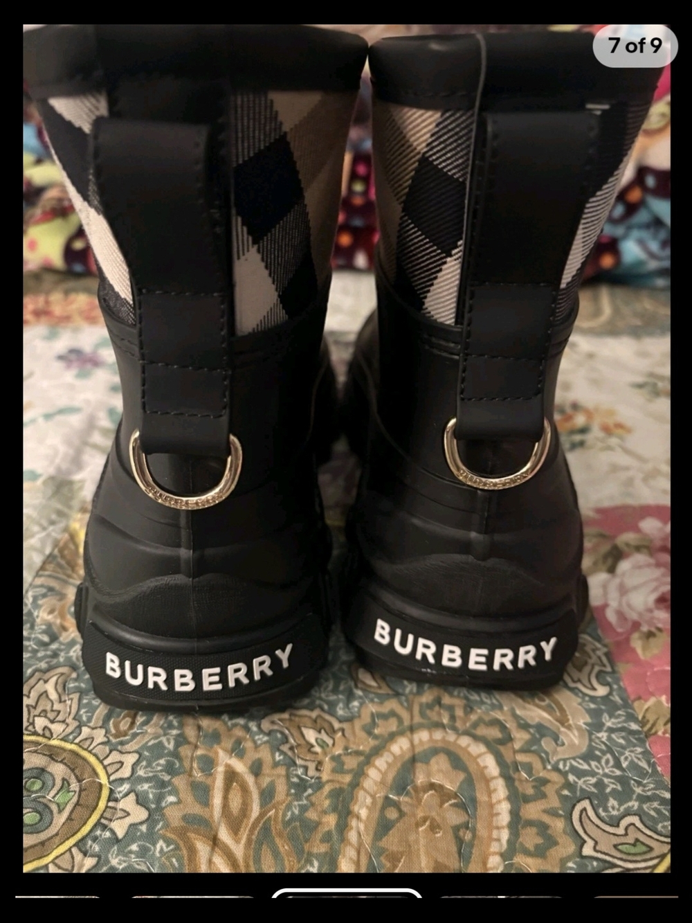 Burberry Black Kids Rain Boots with Signature Check Panel